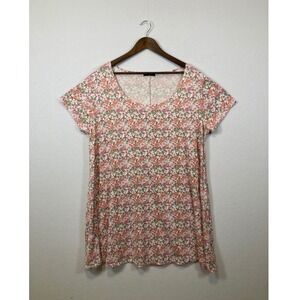 Sensational Collection Women Floral Print Short Sleeve Cream Pink Orange Green M